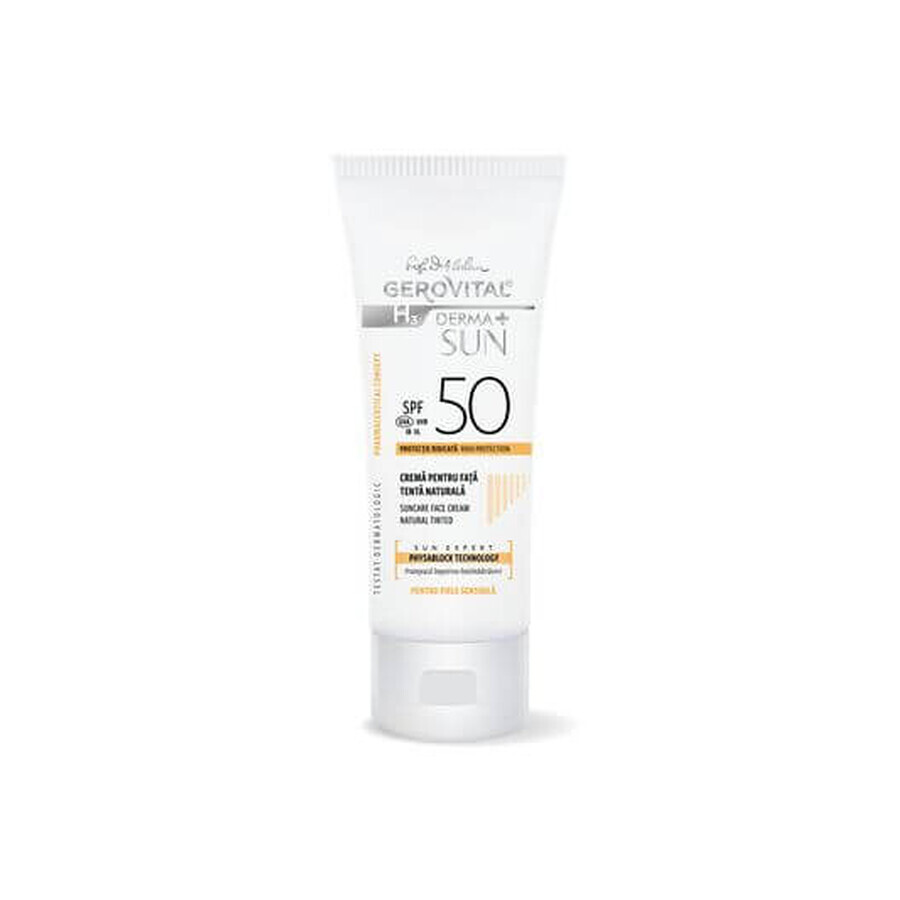 Gerovital H3 Derma+ Sun Crema facial SPF 50 tono natural, 50 ml, Farmec