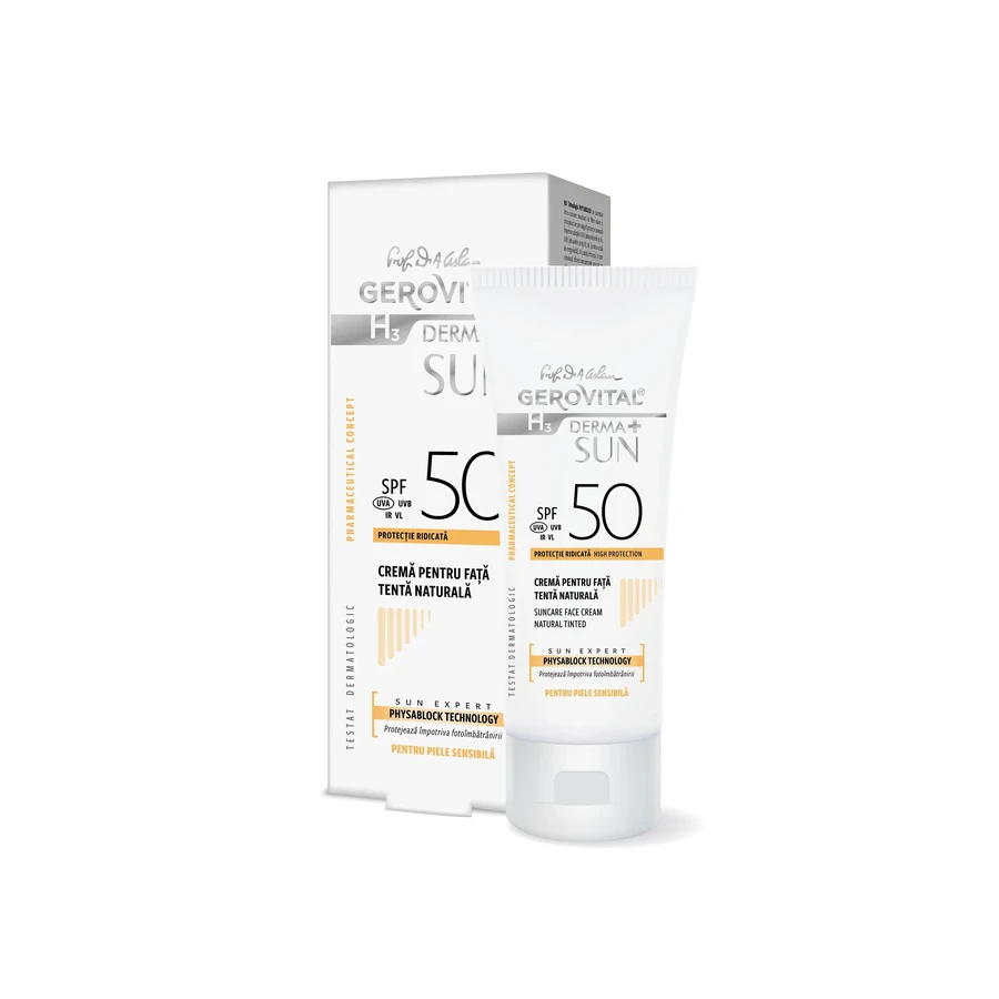 Gerovital H3 Derma+ Sun Face Cream SPF50 Natural Tent, 50ml, Farmec