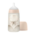Suavinex Spread Joy, Flasche mit physiologischem Sauger SX Pro, mittlerer Durchfluss, beige Herz, ab 3 Monaten, 270 ml Suavinex Spread Joy, Flasche mit physiologischem Sauger SX Pro, mittlerer Durchfluss, beige Herz, ab 3 Monaten, 270 ml