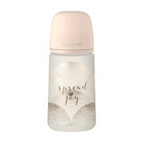 Suavinex Spread Joy, biberón con tetina fisiológica SX Pro, flujo medio, corazón beige, a partir de 3 meses, 270 ml