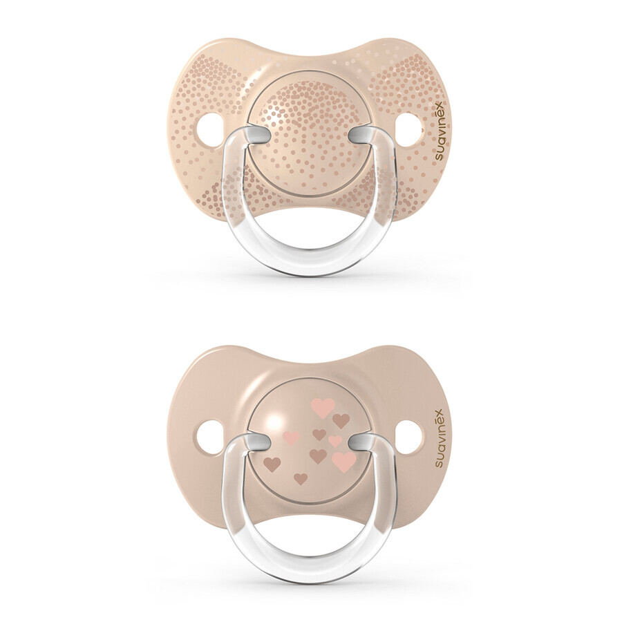 Suavinex SX Pro, pacifier, pacifier, silicone, physiologic, beige, heart, 0-6 months, 2 pieces