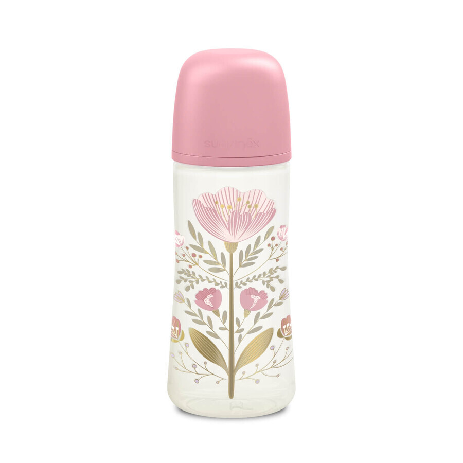 Suavinex SX Pro, biberón, flujo rápido, con tetina fisiológica, Gold Premium, rosa, 360 ml