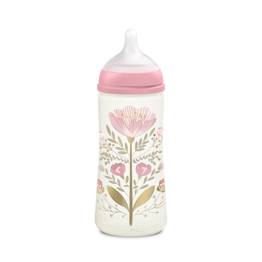 Suavinex SX Pro, biberón, flujo rápido, con tetina fisiológica, Gold Premium, rosa, 360 ml