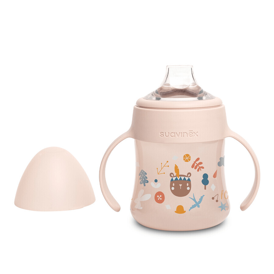 Suavinex, prima cană cu gură din silicon, de la 4 luni, Forest, roz, 150 ml