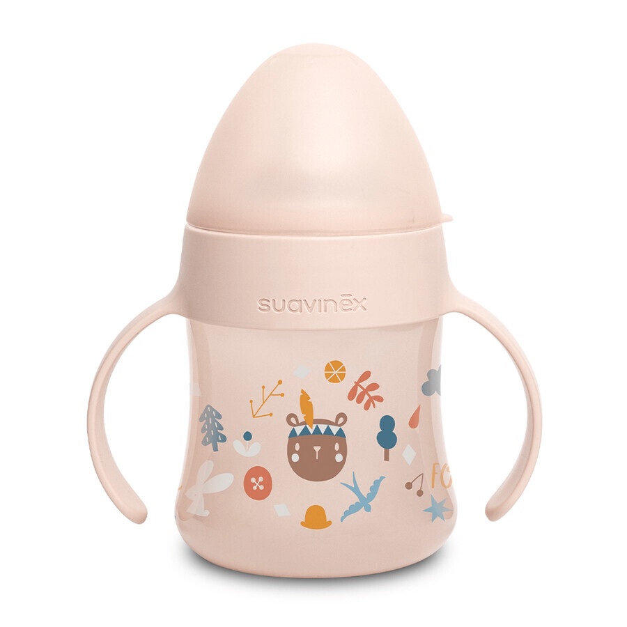 Suavinex, prima cană cu gură din silicon, de la 4 luni, Forest, roz, 150 ml