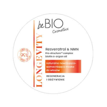 beBIO Cosmetics Longevidad, mascarilla capilar natural hidratante y fortalecedora, 250 ml