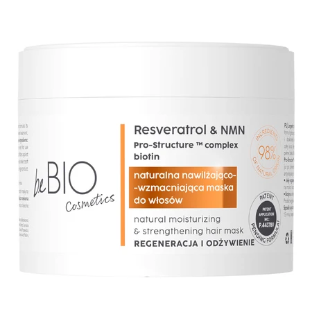 beBIO Cosmetics Longevidad, mascarilla capilar natural hidratante y fortalecedora, 250 ml