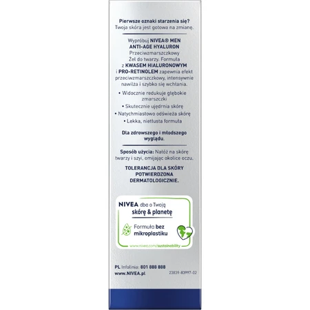 Nivea Men Hyaluron, gel facial antiarrugas, 50 ml