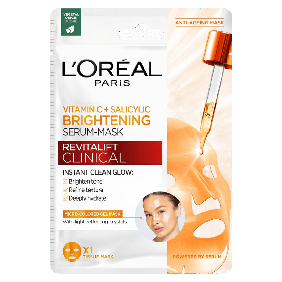 Acquista L'Oréal Revitalift Clinical, siero-maschera illuminante in un foglio con vitamina C e acido salicilico, 26 g L'Oréal Revitalift Clinical, siero-maschera illuminante in un foglio con vitamina C e acido salicilico, 26 g