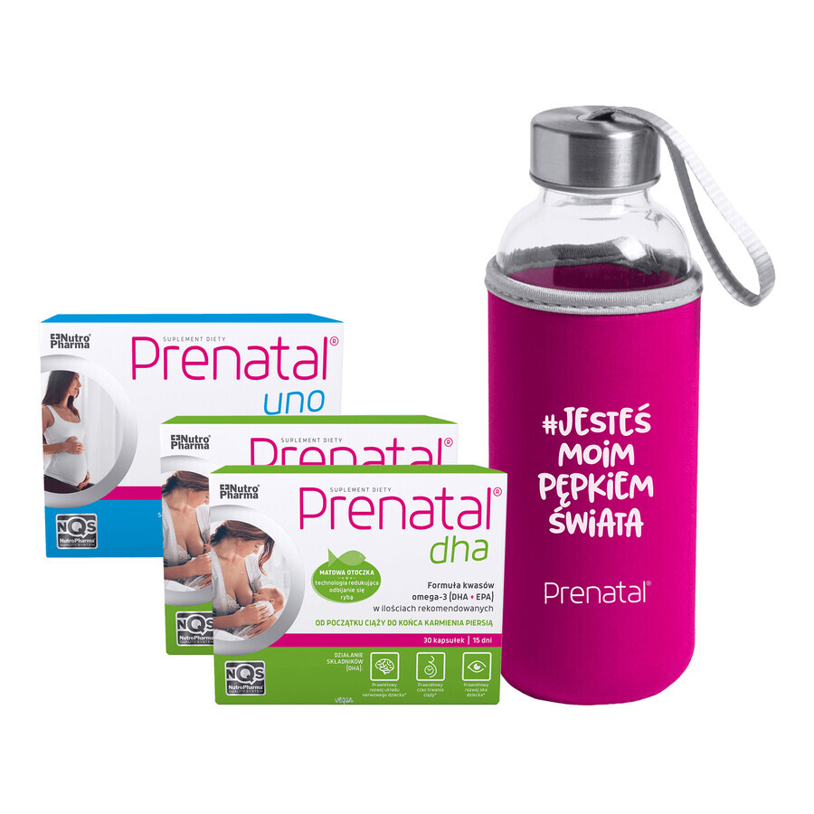 Set Prenatal DHA, 2x30 gélules + Prenatal UNO, 30 gélules + bouteille gratuite