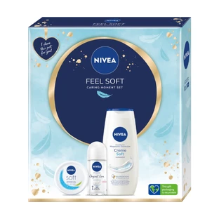 Set Nivea Feel Soft, crème hydratante intensive pour le visage, le corps et les mains, 100 ml + Original Care, roll-on anti-transpiration, 48h, 50 ml + Creme Soft, gel douche, 250 ml 