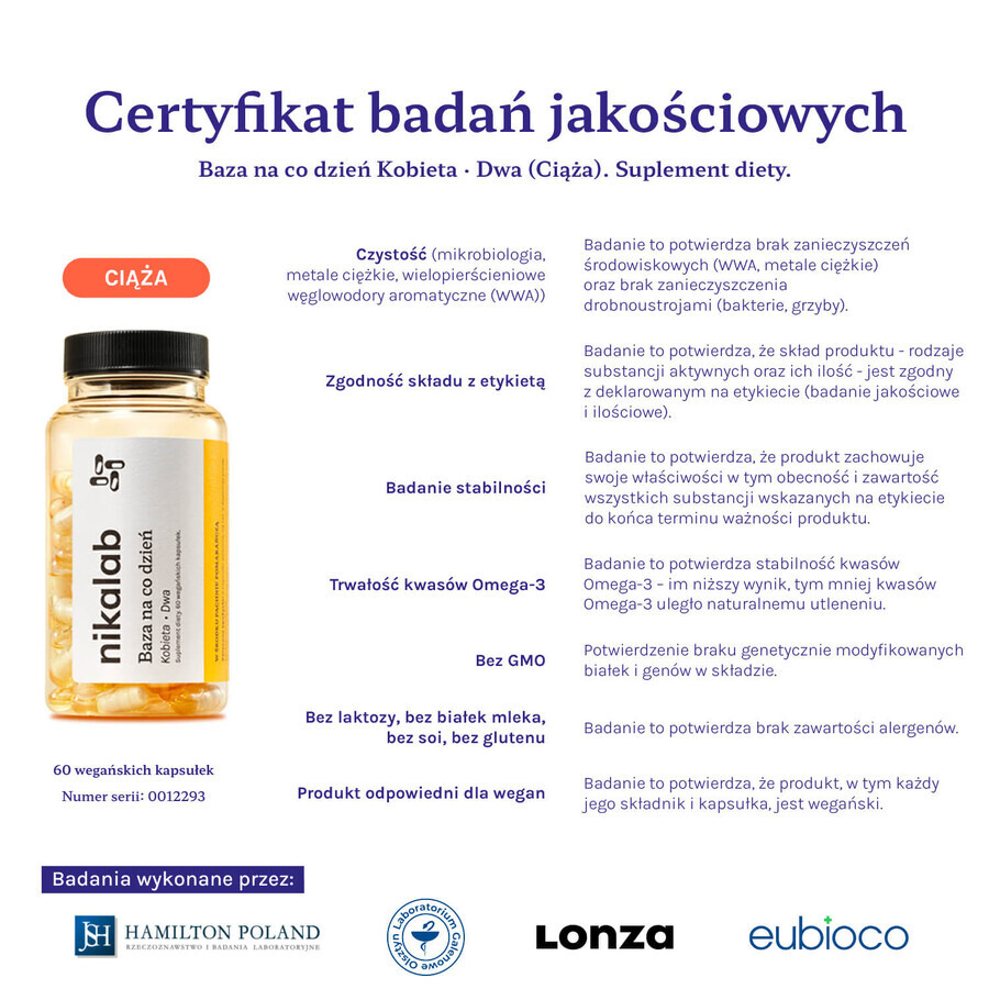 Nikalab Base Elke Dag Vrouw Twee (Zwangerschap), 60 veganistische capsules