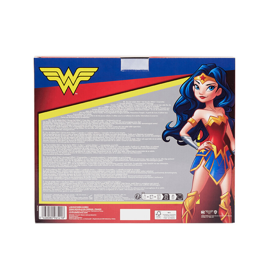 Corine De Farme Disney Wonder Woman set, eau de toilette, 30 ml + shower gel, 300 ml + hair clips, 2 pieces + bracelet, 1 piece