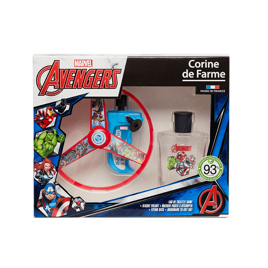 Corine De Farme Marvel Avengers set, eau de toilette, 50 ml + flying disc, 1 pc + cut-out bookmark, 1 pc