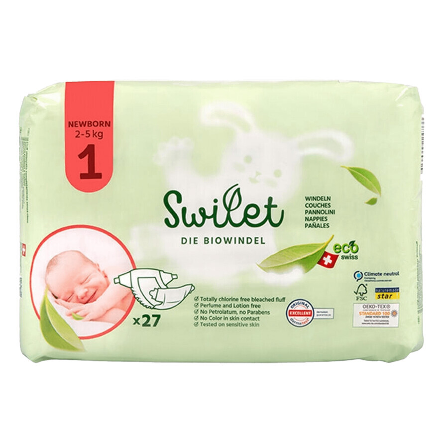 Winkel op Swilet, biologisch afbreekbare wegwerpluiers, maat 1 Newborn, 2-5 kg, 27 stuks Swilet, biologisch afbreekbare wegwerpluiers, maat 1 Newborn, 2-5 kg, 27 stuks