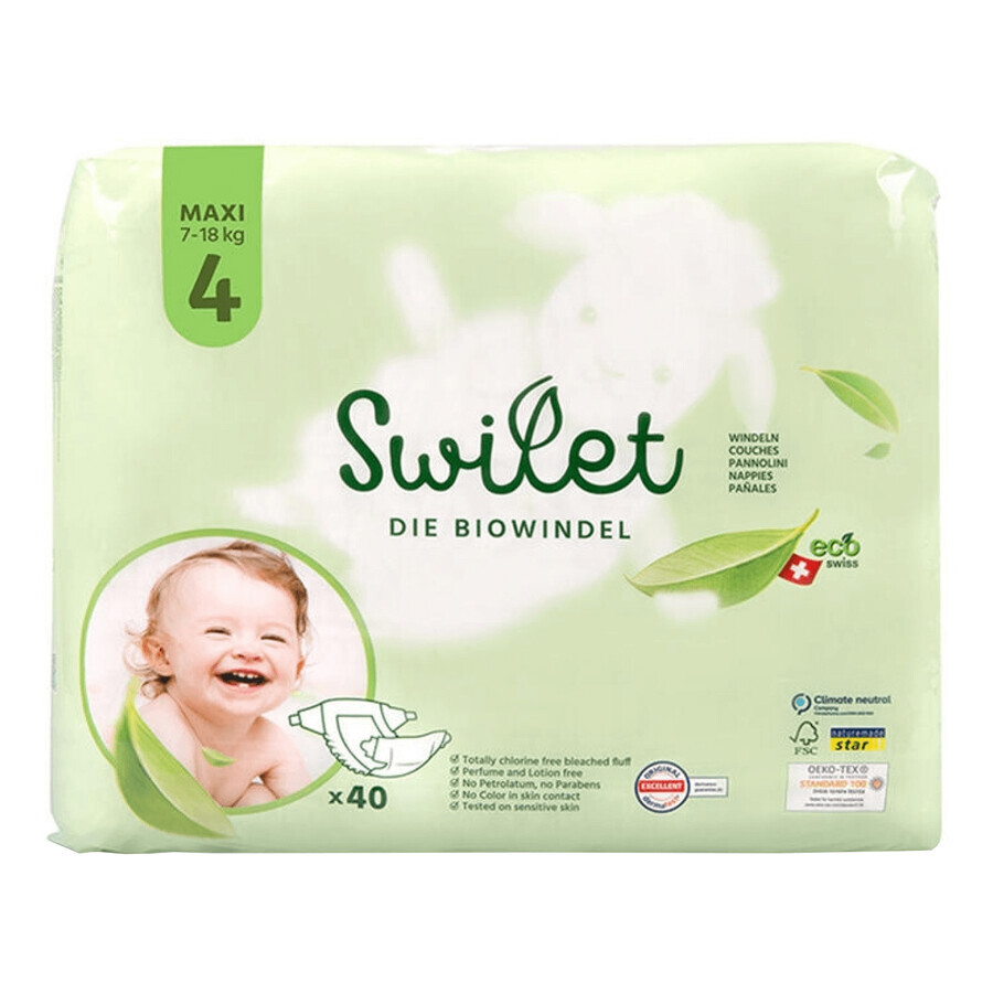 Buy Swilet, biodegradable disposable diapers, size 4 Maxi, 7-18 kg, 40 pcs Swilet, biodegradable disposable diapers, size 4 Maxi, 7-18 kg, 40 pcs