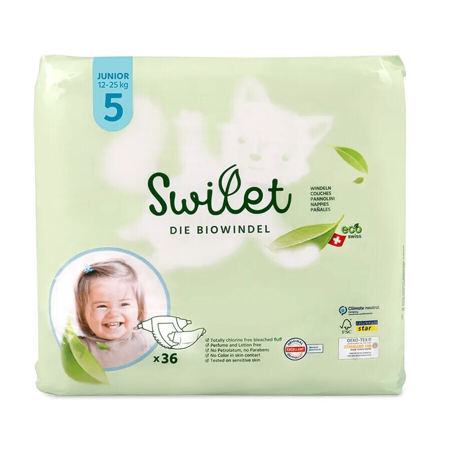 Cumpără Swilet, scutece biodegradabile de unică folosință, mărimea 5 Junior, 12-25 kg, 36 buc Swilet, scutece biodegradabile de unică folosință, mărimea 5 Junior, 12-25 kg, 36 buc