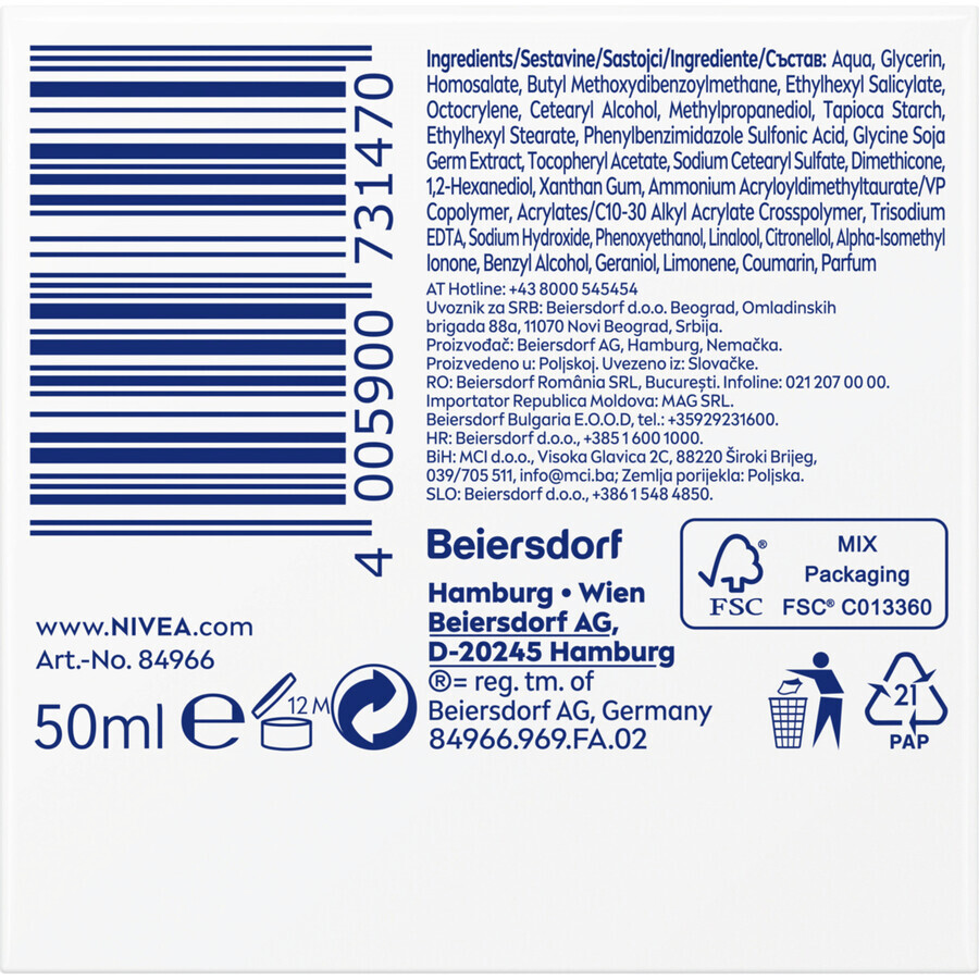 Nivea, crema modellante antirughe 65+, da giorno, SPF 30, 50 ml Nivea, crema modellante antirughe 65+, da giorno, SPF 30, 50 ml