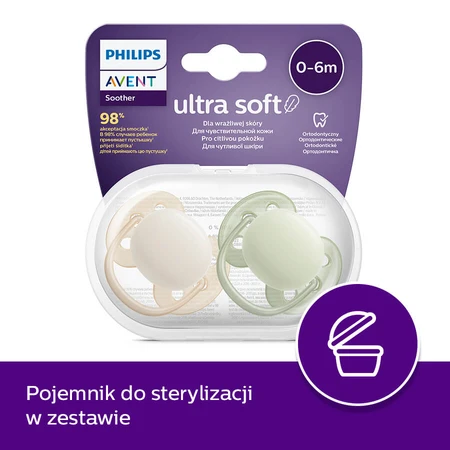 Avent Ultra Soft, chupete, silicona, simétrico, neutro, SCF091/05, 0-6 meses, 2 piezas