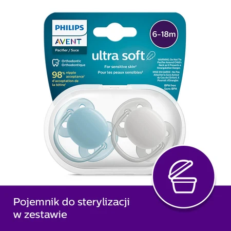 Avent Ultra Soft, chupete, silicona, simétrico, niño, SCF091/17, 6-18 meses, 2 piezas