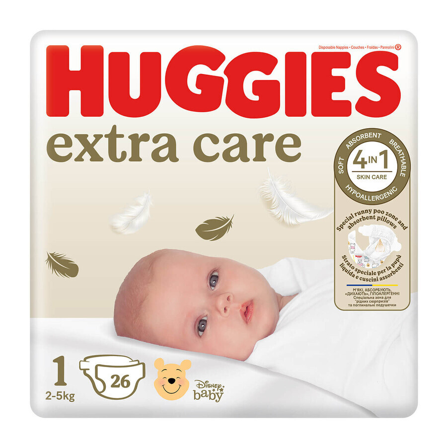 Buy Huggies Extra Care, diapers, Disney, size 1, 2-5 kg, 26 pcs Huggies Extra Care, diapers, Disney, size 1, 2-5 kg, 26 pcs