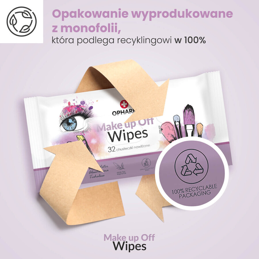 Opharm Make Up Off Wipes, lingettes démaquillantes, 32 pièces