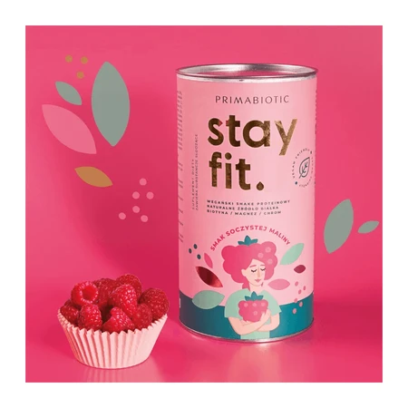 Primabiotic Stay Fit, batido de proteínas vegano, sabor frambuesa jugosa, 500 g