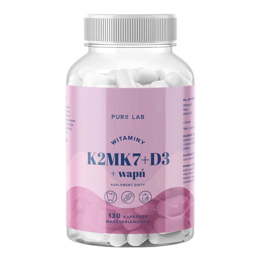 Pure Lab Vitamine K2MK7 + D3 + Calciu, 130 capsule vegetariene