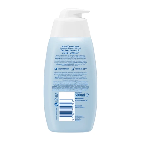Nivea Baby, gel nettoyant 2-en-1 pour le corps et les cheveux, dès le premier jour, 500 ml