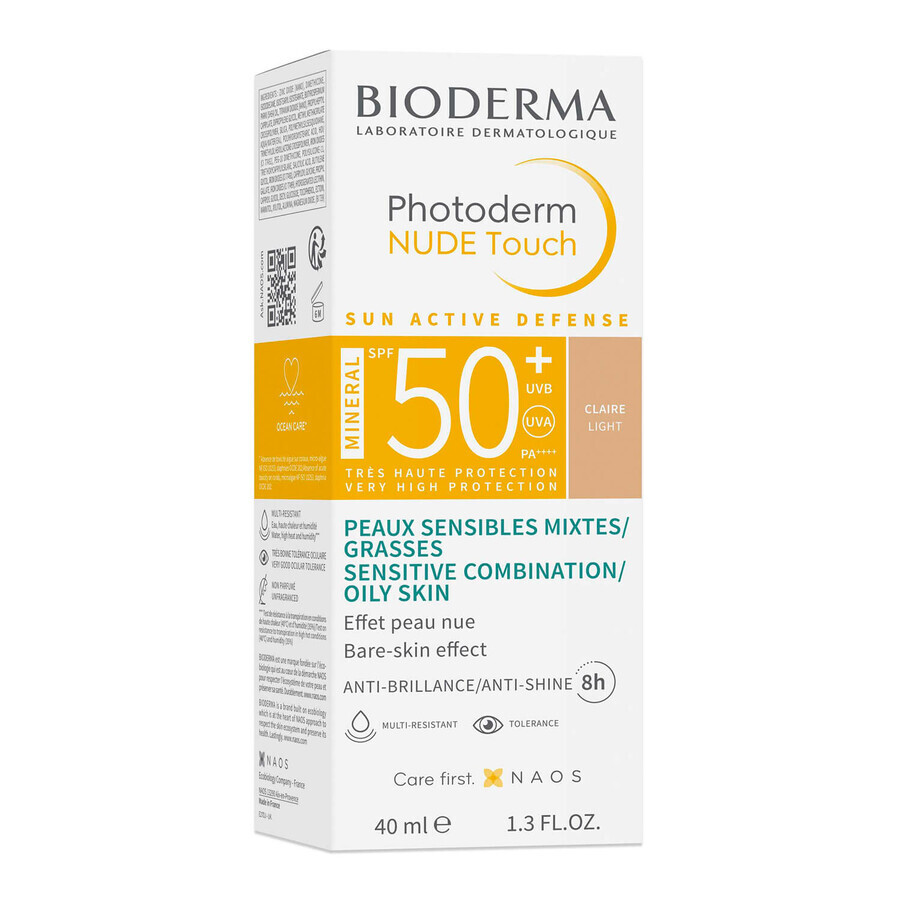Set Bioderma Photoderm, fond de teint minéral à effet nude, léger, SPF 50+, 40 ml + gel-crème apaisant pour prolonger le bronzage, 100 ml