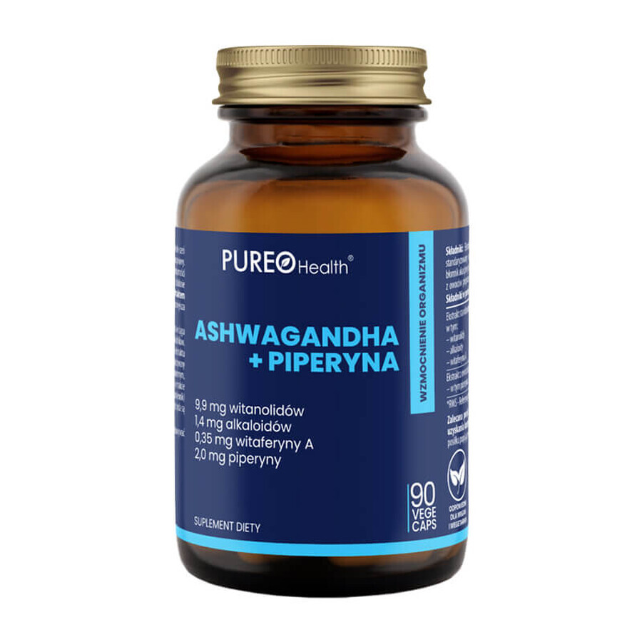 Pureo Health Ashwagandha + piperina, 90 capsule vegetali
