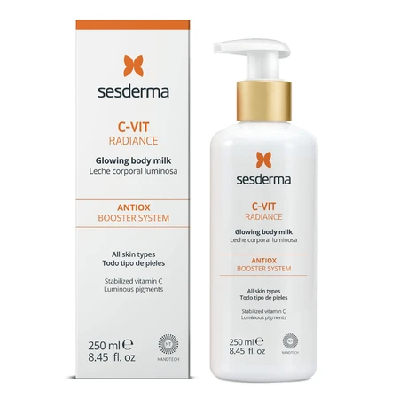 Sesderma set, C-Vit Radiance, leche corporal iluminadora, 250 ml + Repaskin, spray protector solar transparente, SPF 50, 200 ml