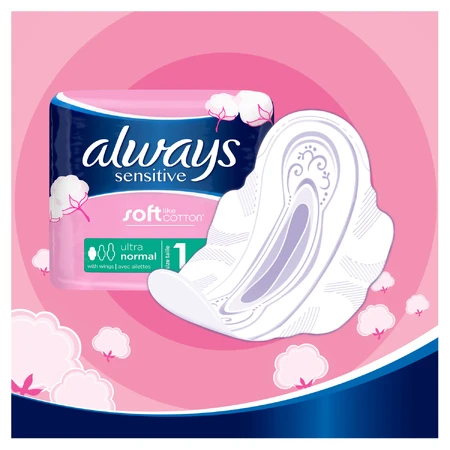 Always Sensitive, maandverband met vleugels, maat 1, Normaal, 40 stuks