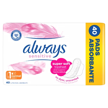 Always Sensitive, maandverband met vleugels, maat 1, Normaal, 40 stuks