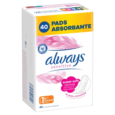 Always Sensitive, maandverband met vleugels, maat 1, Normaal, 40 stuks