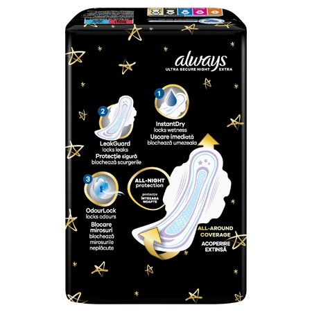 Always Ultra, serviettes hygiéniques avec ailettes, taille 5, Secure Night Extra, 20 pièces