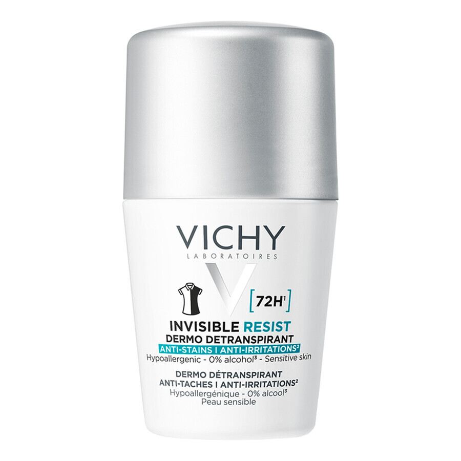 Vichy Invisible Resist, roll-on antiperspirant, against marks on clothes, 50 ml