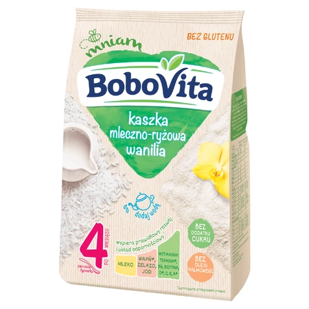 BoboVita Bouillie de riz au lait, vanille, sans gluten, sans sucre ajouté, après 4 mois, 230 g