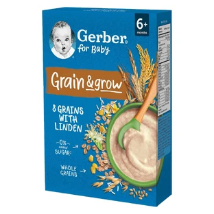 Gerber Grain &amp; Grow Porridge 8 céréales au citron vert, sans produits laitiers, sans sucre ajouté, après 6 mois, 200 g