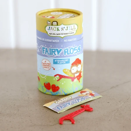 Jack N' Jill Fairy Floss, flosdraad met handvat voor kinderen, aardbeiensmaak, 30 stuks
