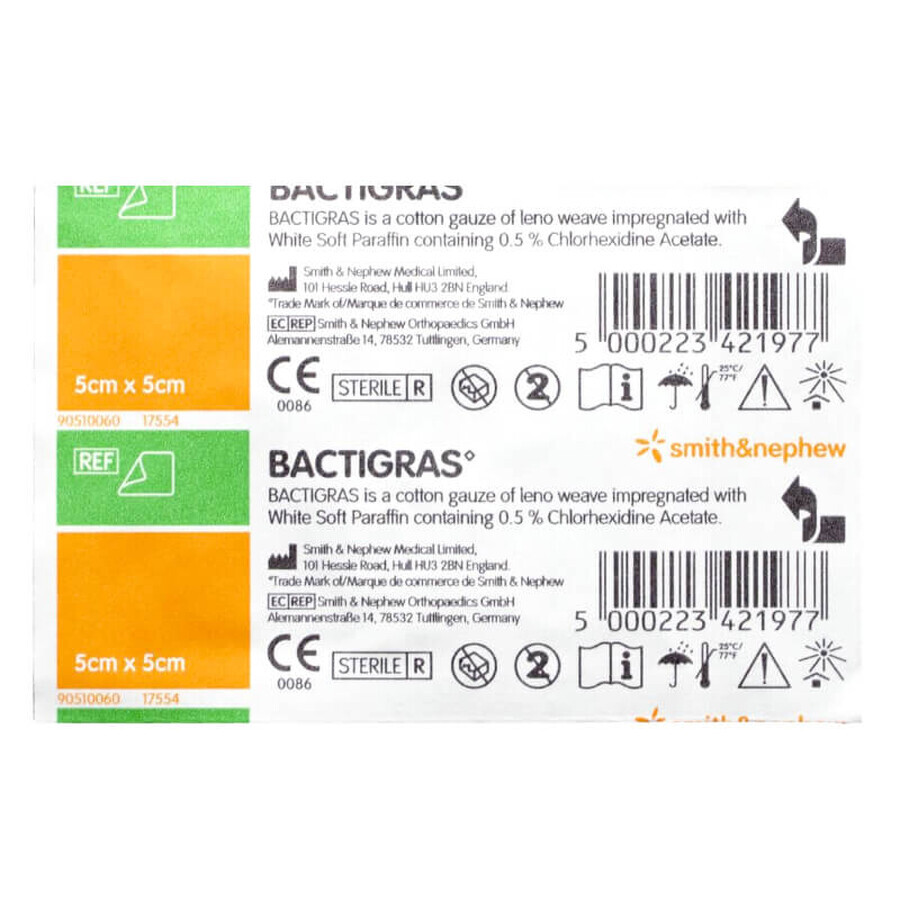 Bactigras, medicazione in cera di paraffina, sterile, 5 cm x 5 cm, 1 pezzo