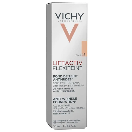 Vichy Liftactiv Flexiteint, fondo de maquillaje alisador de arrugas, FPS 20, nº 45, dorado, 30 ml