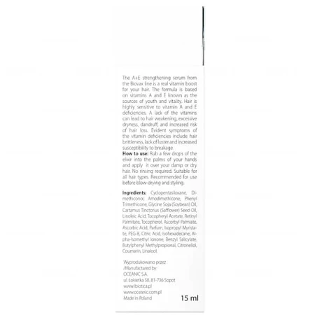 Biovax A+E, Versterkend serum voor droog en beschadigd haar, 15 ml