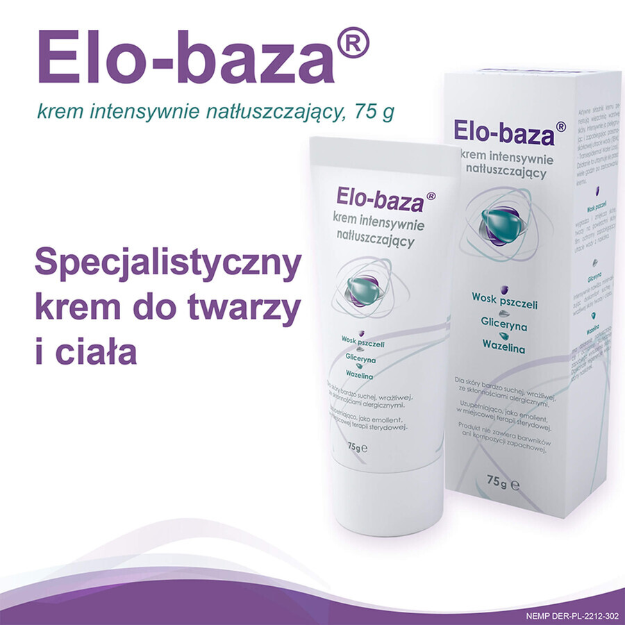 Elo-base, cremă de ungere intensivă, piele foarte uscată, sensibilă și alergică, 75 g