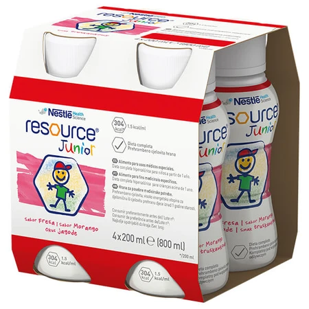 Resource Junior, nutritionele bereiding vanaf 1 jaar, aardbeiensmaak, 4 x 200 ml