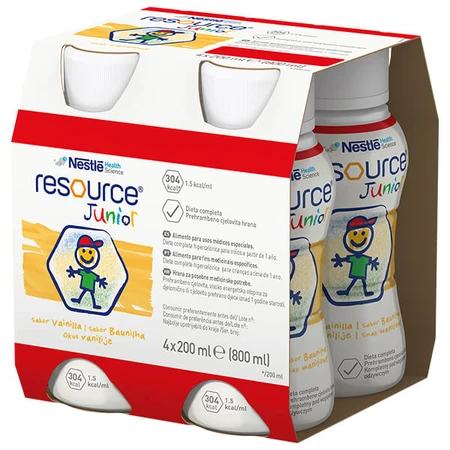 Resource Junior, preparación nutricional para mayores de 1 año, sabor vainilla, 4 x 200 ml