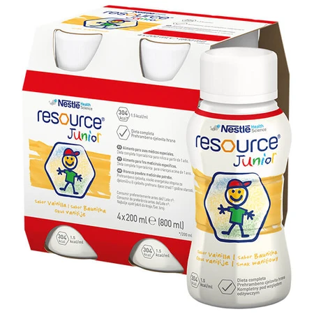 Resource Junior, preparación nutricional para mayores de 1 año, sabor vainilla, 4 x 200 ml