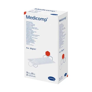 Medicomp, compresses stériles en non-tissé, 4 couches, 30 g/m2, 10 cm x 20 cm, 50 pièces.