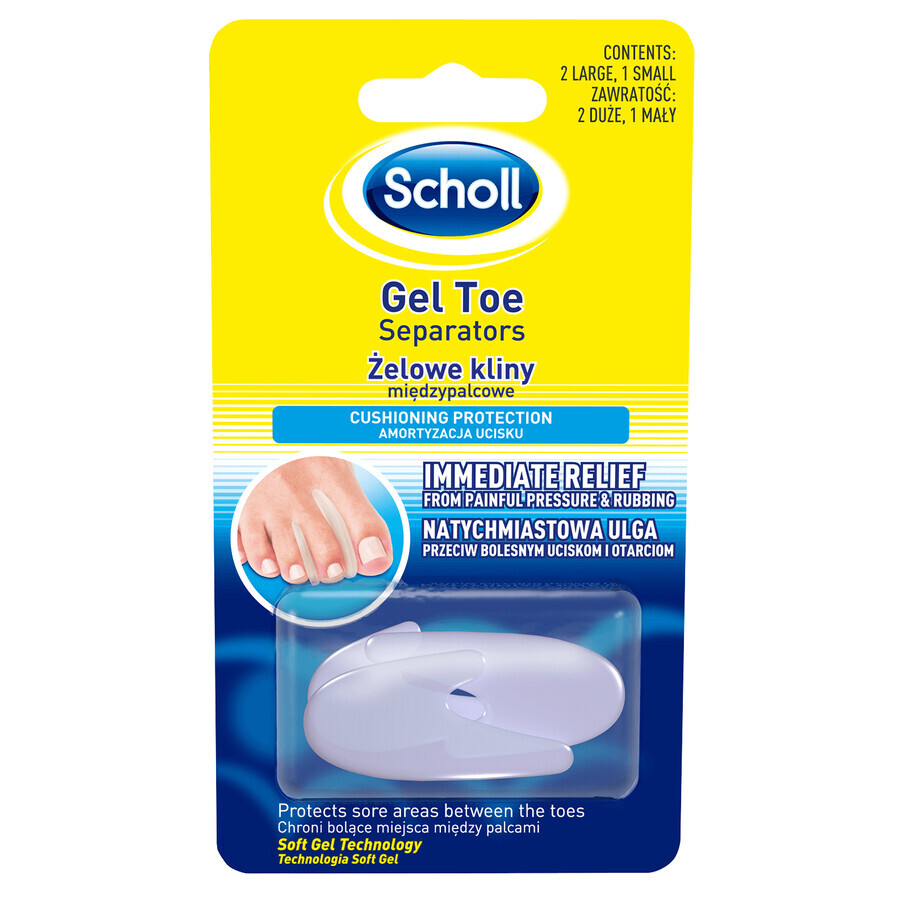 Boutique Scholl, cale interdigitale en gel, grande, 2 pièces + petite, 1 pièce Scholl, cale interdigitale en gel, grande, 2 pièces + petite, 1 pièce
