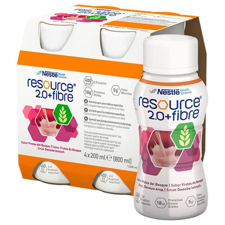 Resource 2.0 + Fibre, suplemento nutricional, sabor a frutos del bosque, 4 x 200 ml
